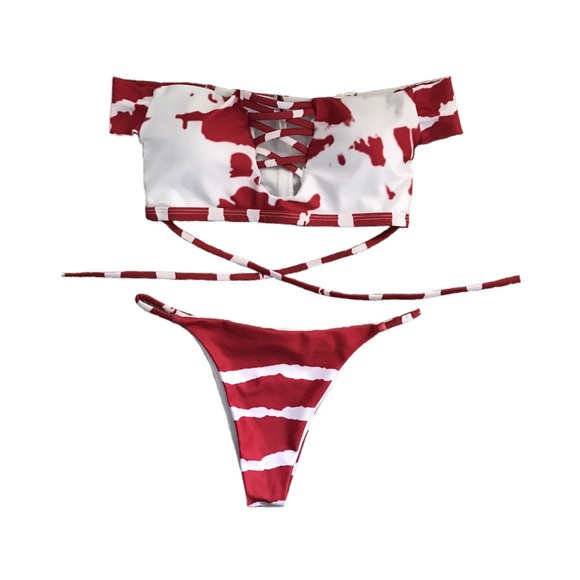 Zaful Other - Zaful Off-the-Shoulder Splatter Print Bikini